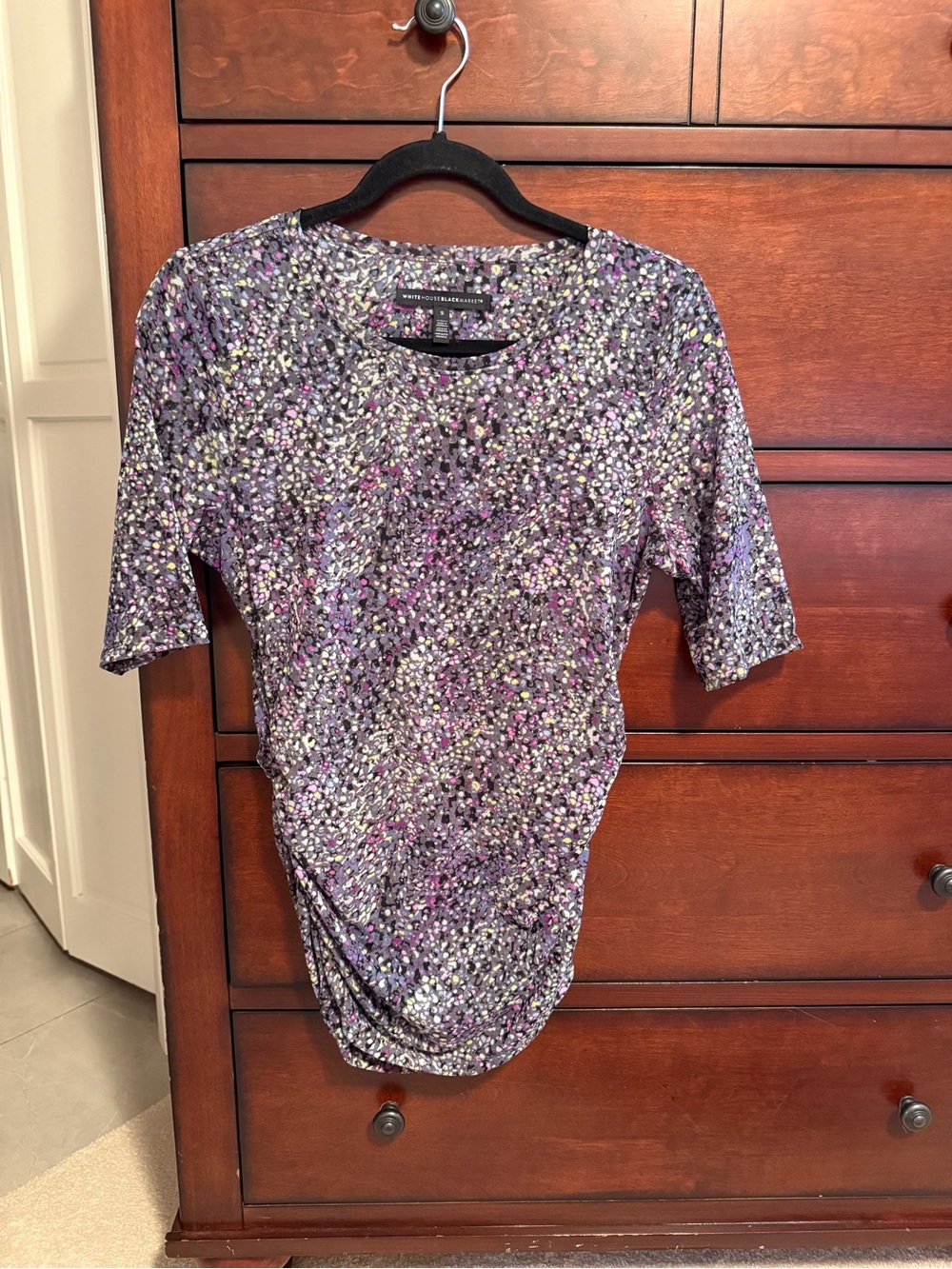 White House Black Market Purple Floral Short Sleeve Tee